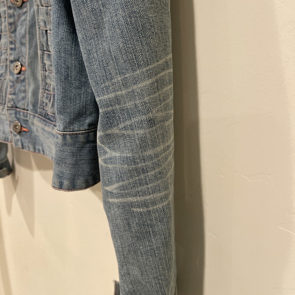 Tommy Hilfiger Denim Jacket L Embroidered Basket Weave Y2K Western Boho Trucke‎ - Picture 5 of 6